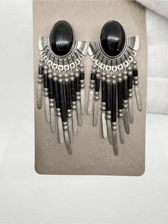 Skyway Trading Company Jewelry - Vintage Southwestern Sterling Silver Black Onyx Fringe Dangle Statement Earrings